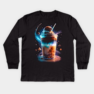 Ice Coffee in Space Kids Long Sleeve T-Shirt